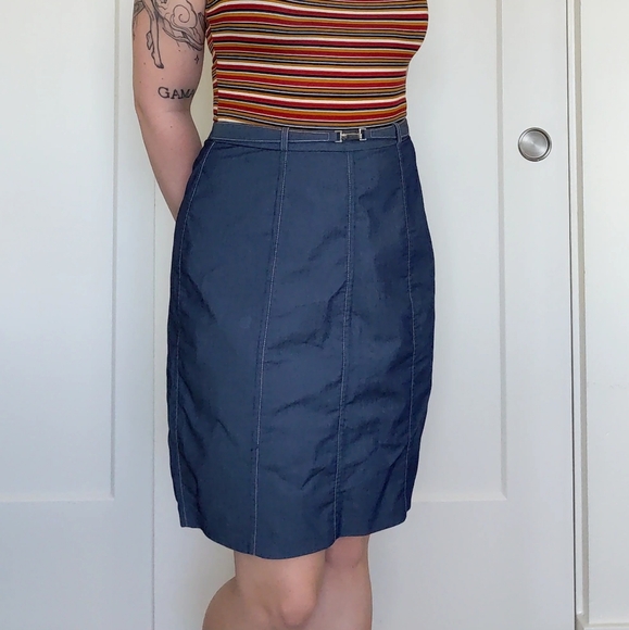 Vintage High Waisted Lee Dark Indigo Belted Pencil Skirt 6M - Picture 8 of 9